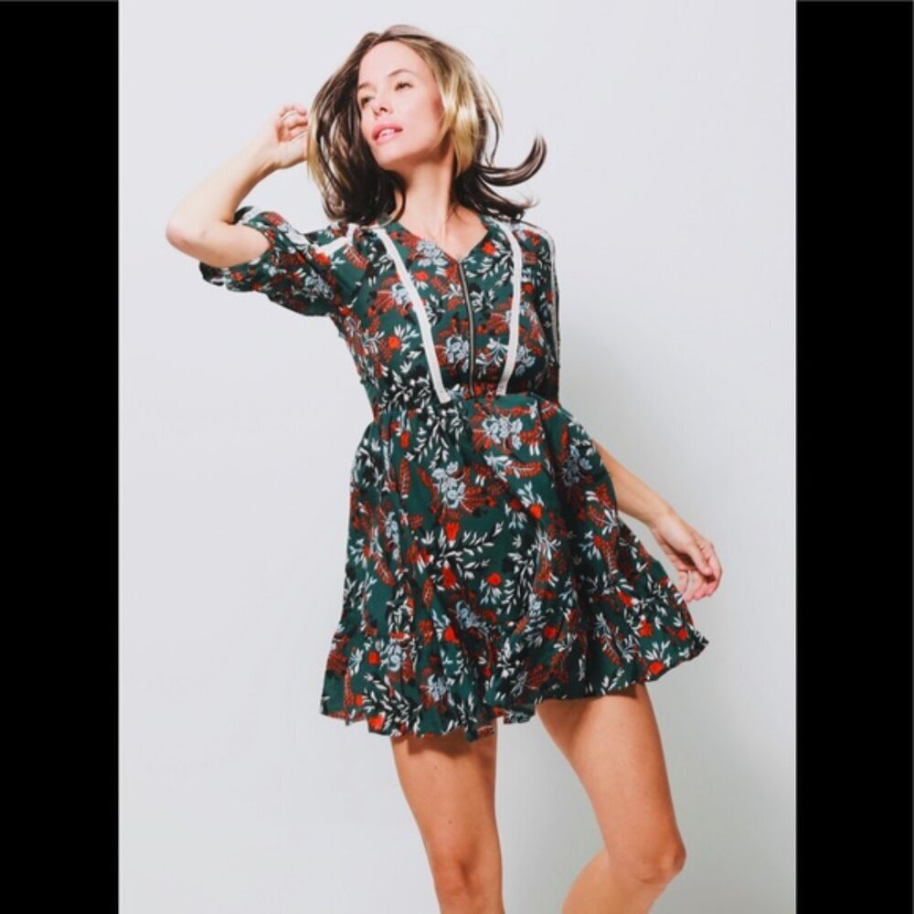 NWT Maje Green Floral Rubik Mini Dress 2/US M